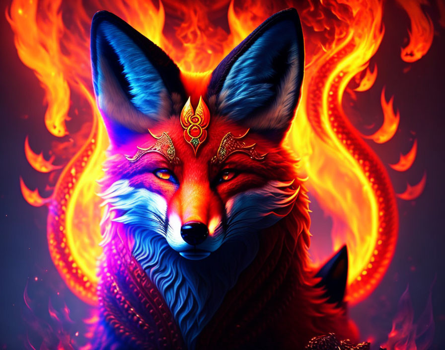 Fox god with 9 fire tails in hell