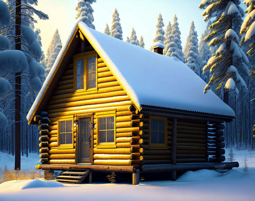 a snowy cabin