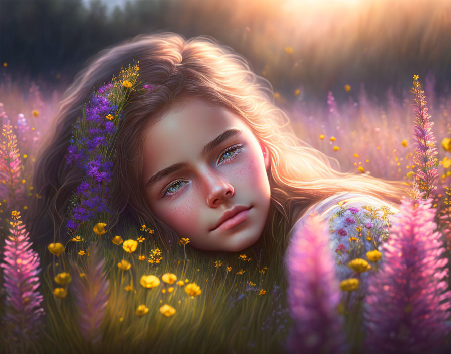 Girl In Flower Field