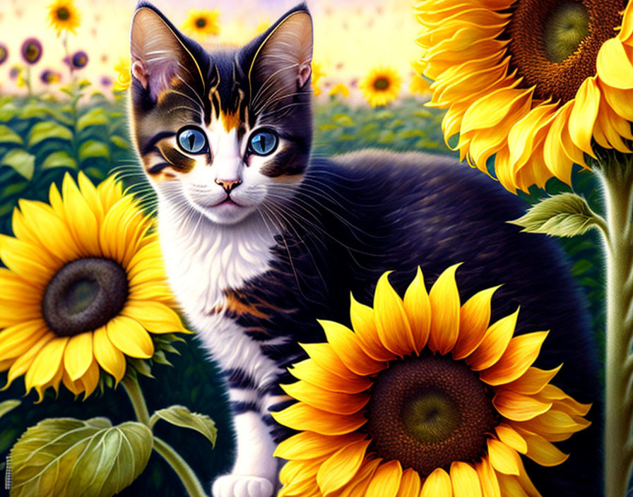 Kitty on sunflower