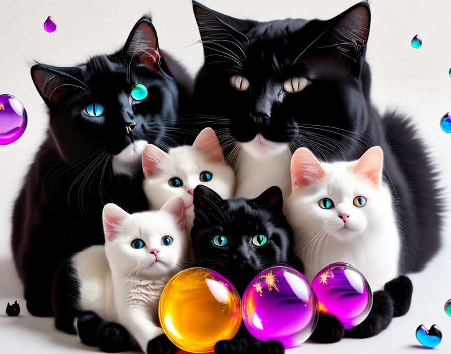 Cats surrounded by bubbles
