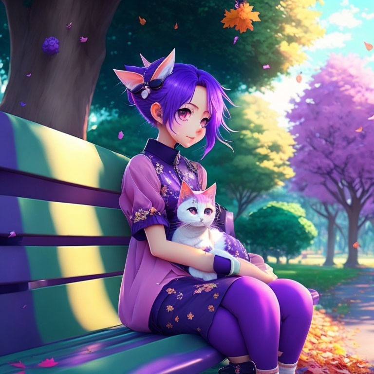 Anime girl and her cat