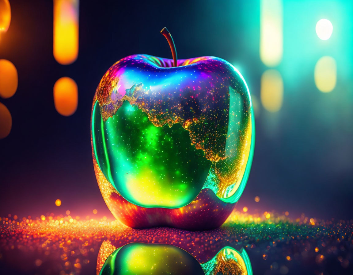 Metropolis Prism: Surreal Glass Apple