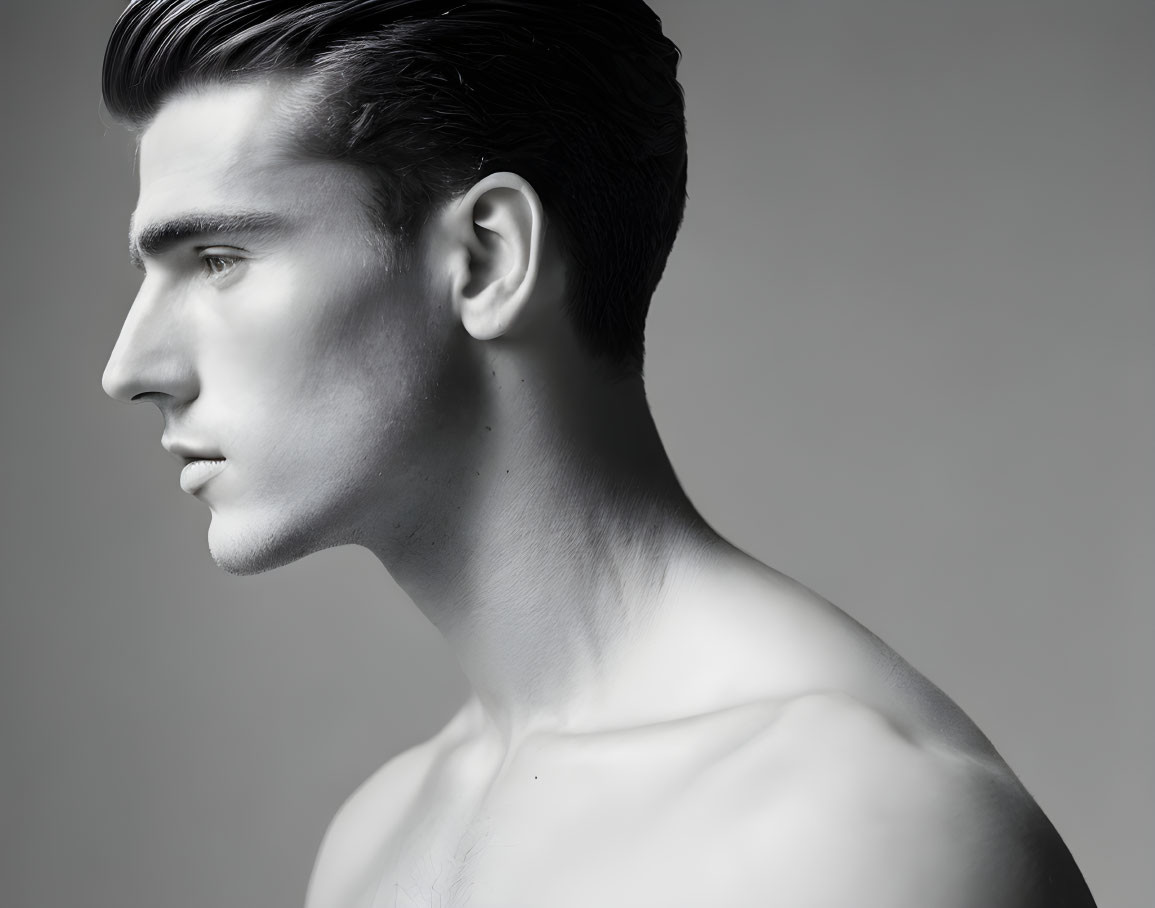 Male model profile view in black and white