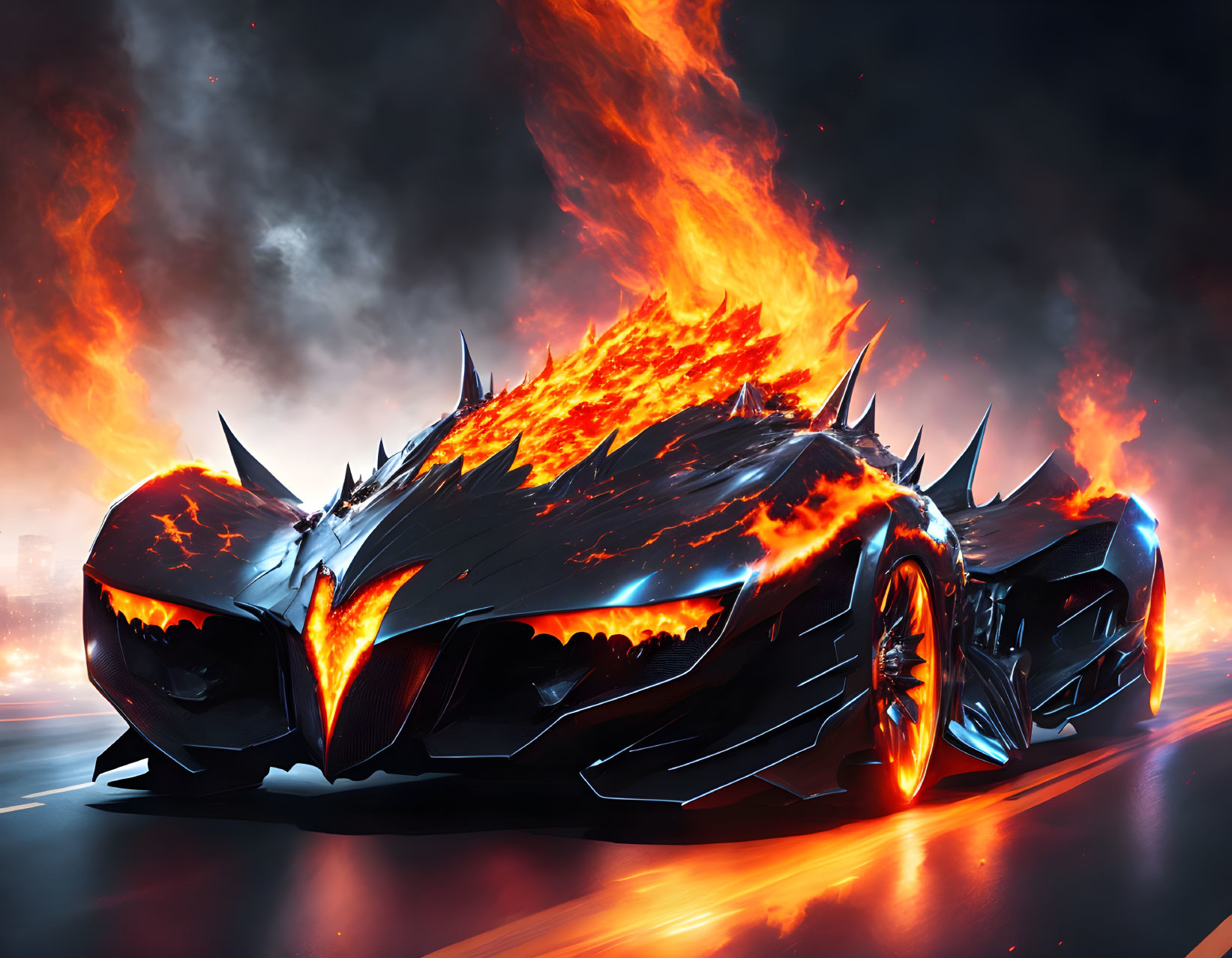 ghost rider car on fire