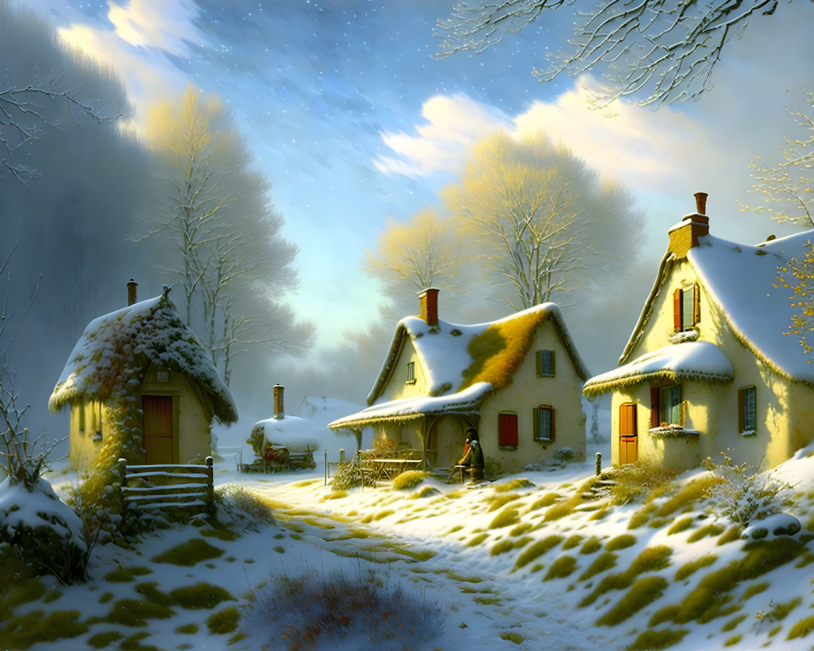 Maisons dans un paysage hibernal