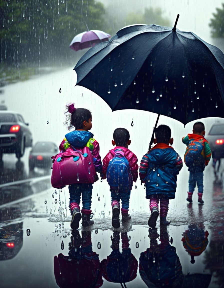 Childrens in the rain