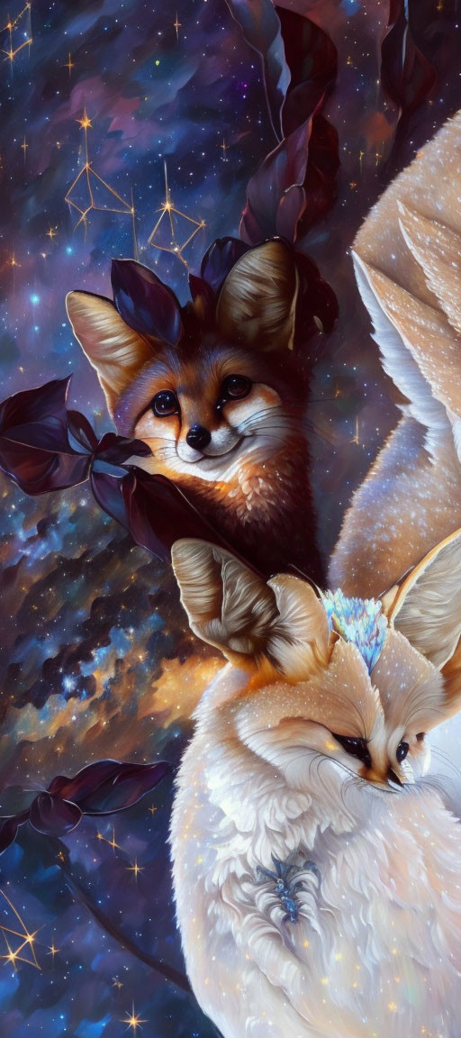 foxes on a starry night