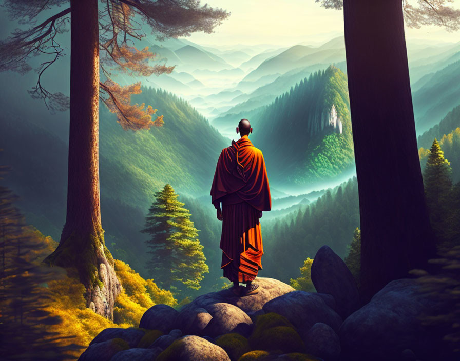 Monk in forest