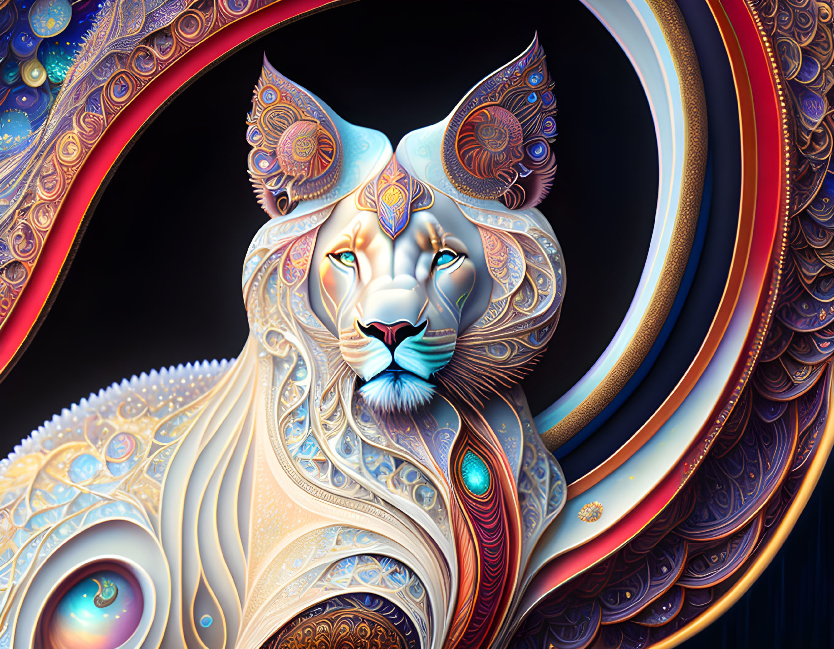 Colorful Stylized Lion Artwork with Ornamental Details