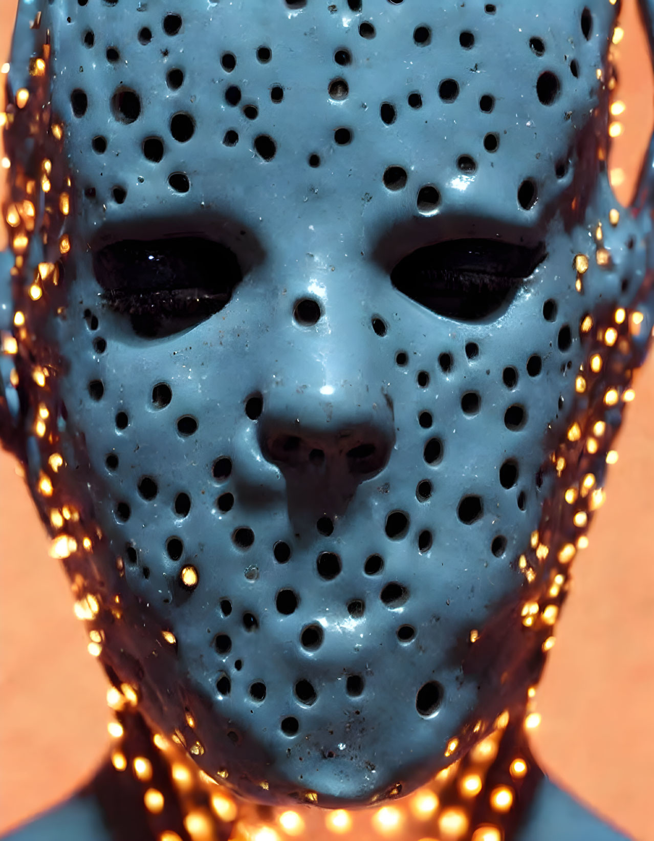 Mask with Small Holes Casting Shadows on Neck