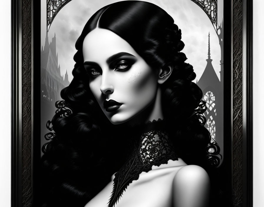 Enigma of Gothic Beauty: A Portrait in Monochrome
