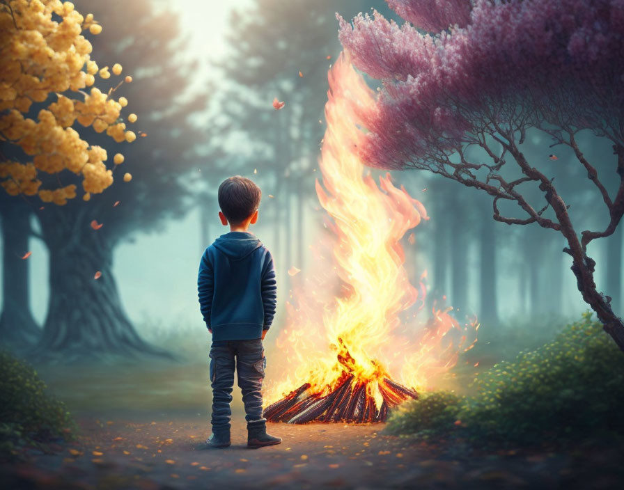Bambino vicino al fuoco