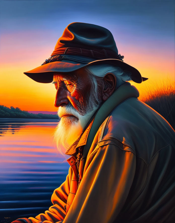 Старий рибалка на березі своєї Ріки.
