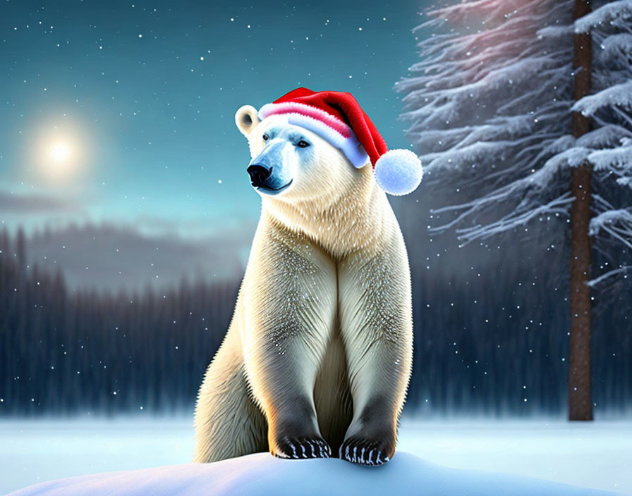 polar bear with santas hat
