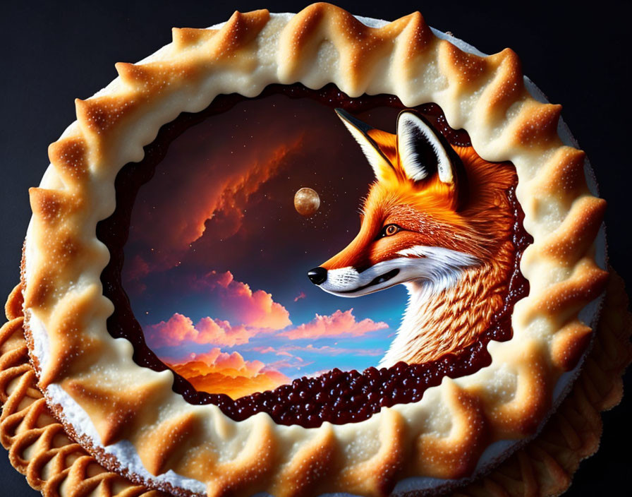 a fox inside of a pie