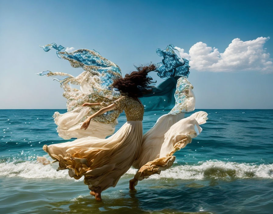 A lady dancing in the sea
