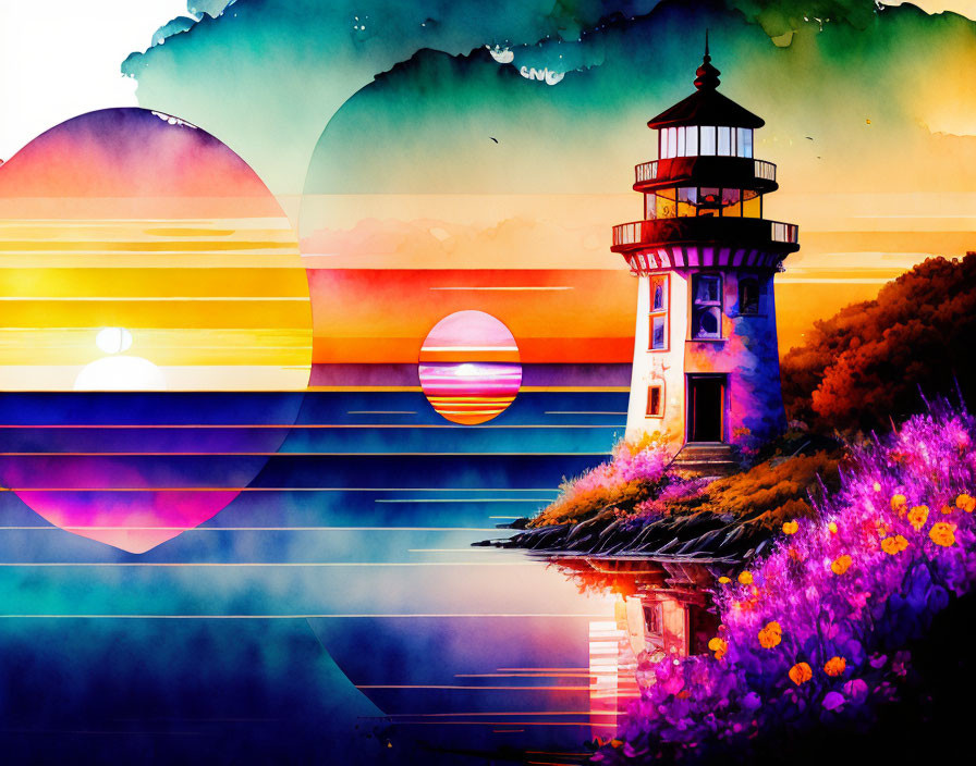 sunset, lighthouse