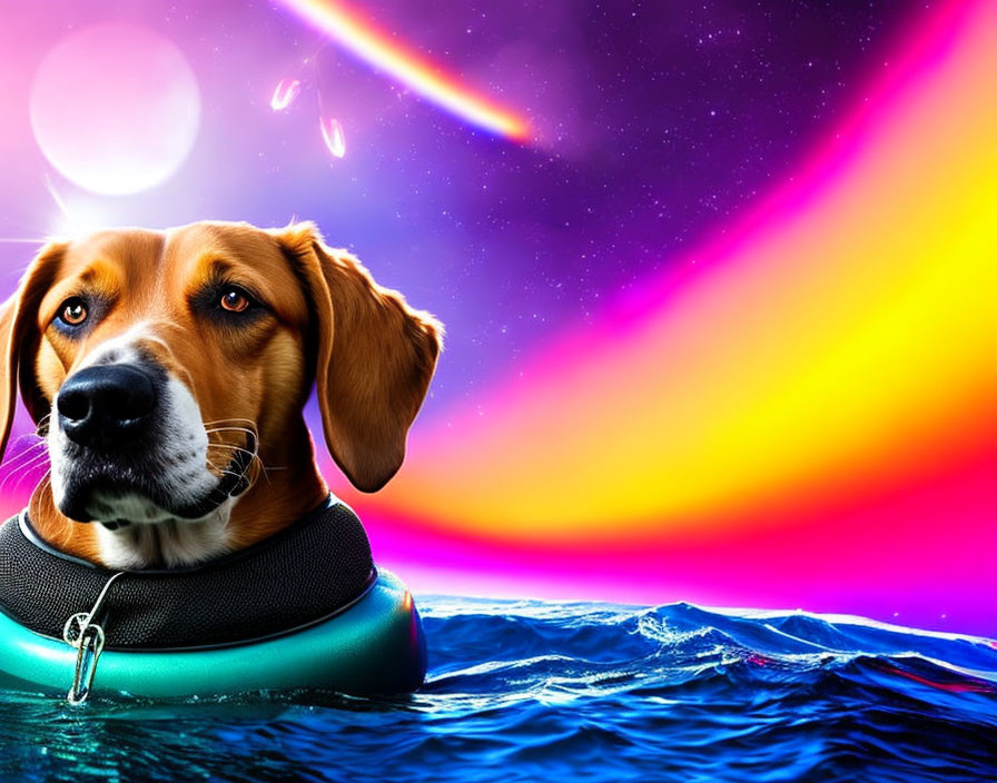 Dog floating in Space water