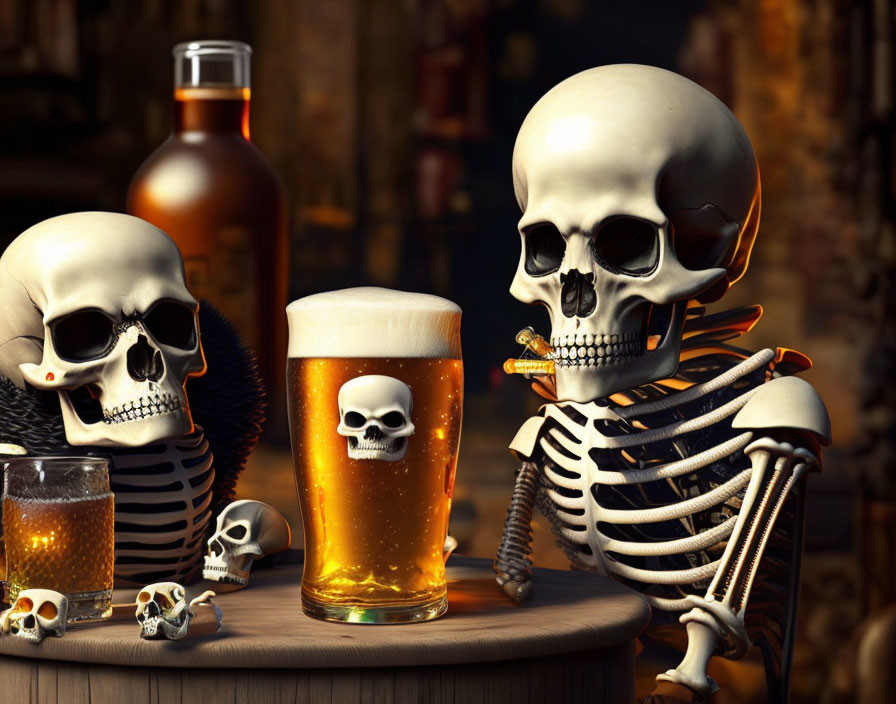 skeletons drinking beer