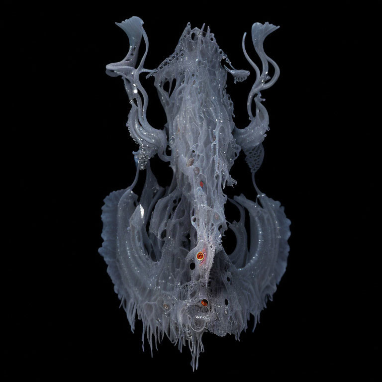 Intricate Transparent Deep-Sea Jellyfish with Visible Internal Structures