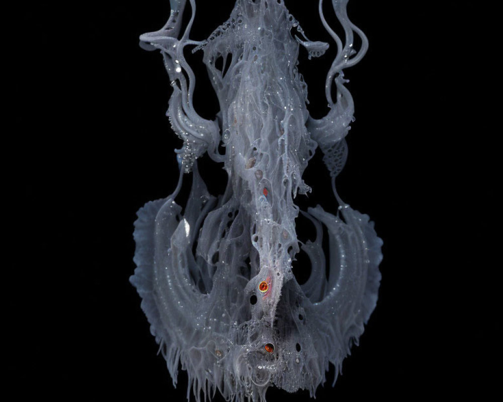Intricate Transparent Deep-Sea Jellyfish with Visible Internal Structures