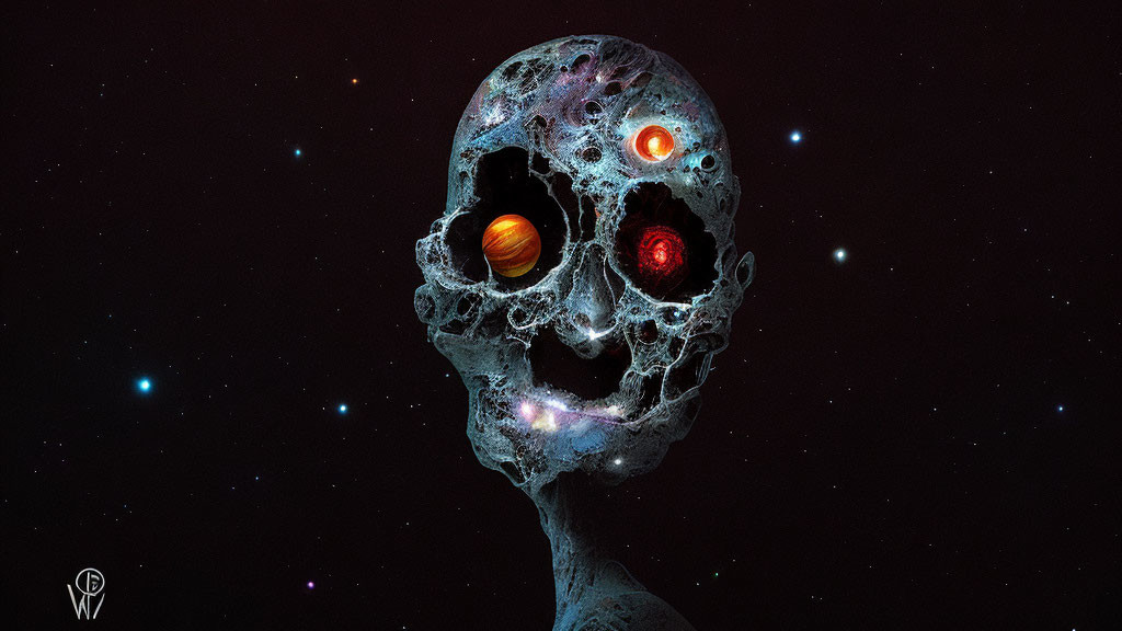 Skull Digital Artwork with Galaxies and Planets in Cosmic Setting