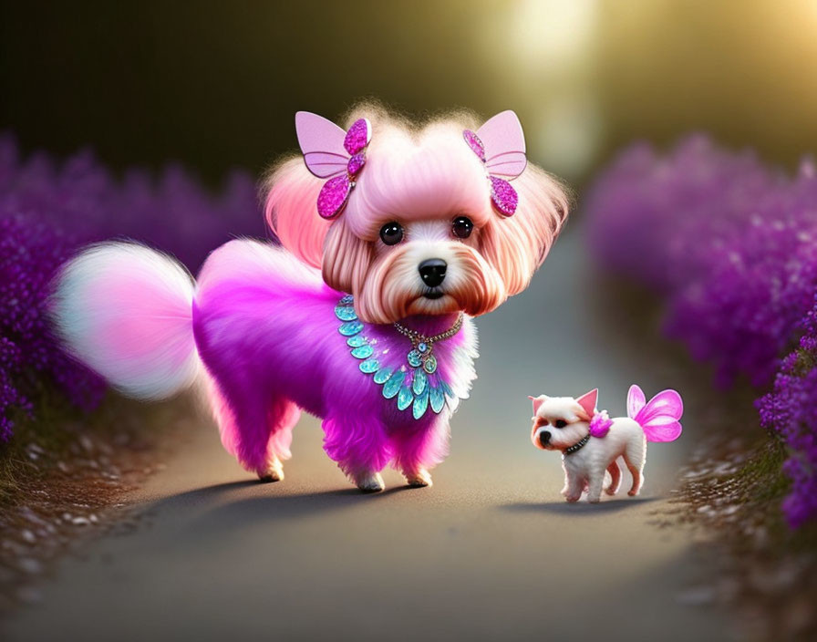 fantasy world with pink dogs