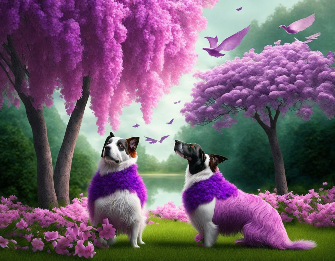 pink dogs and trees