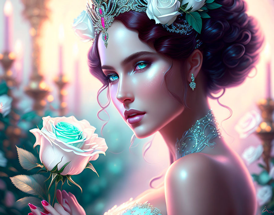 Princesse with white rose