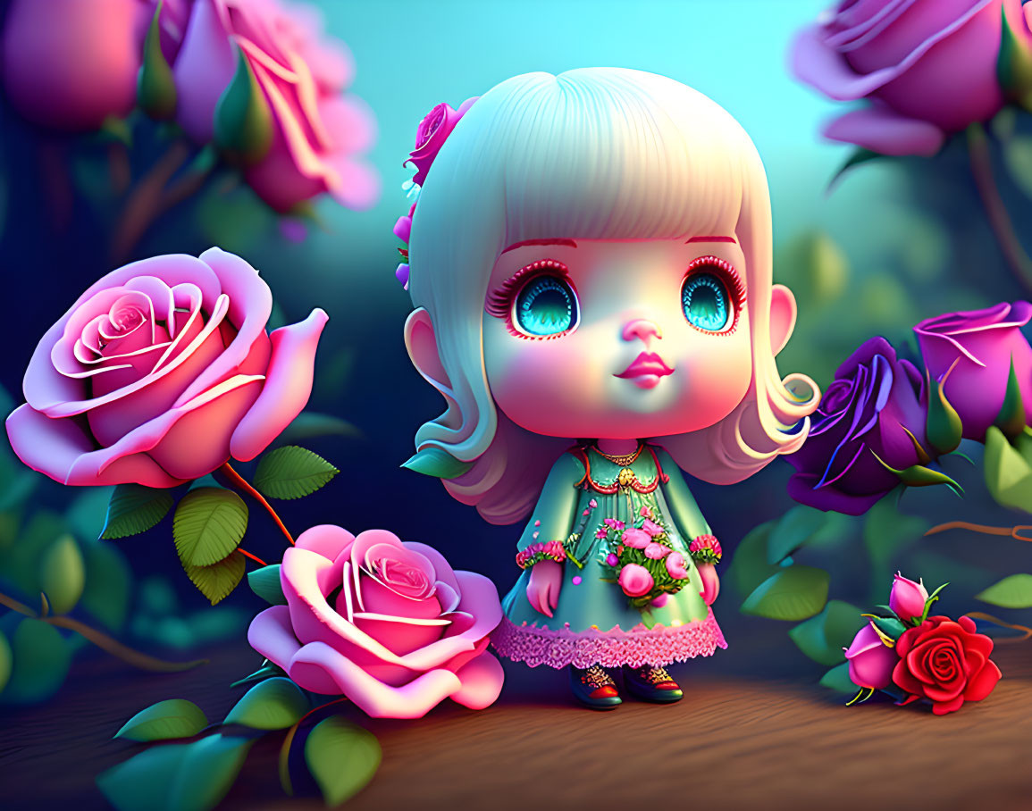 Cute little girl with roses