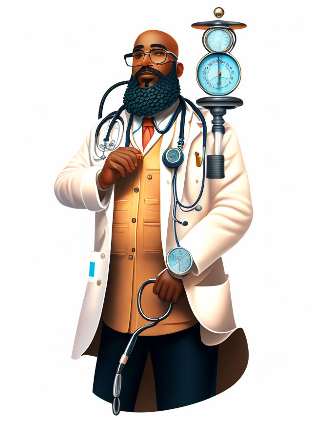 Illustration of a statue of a doctor with glasses 