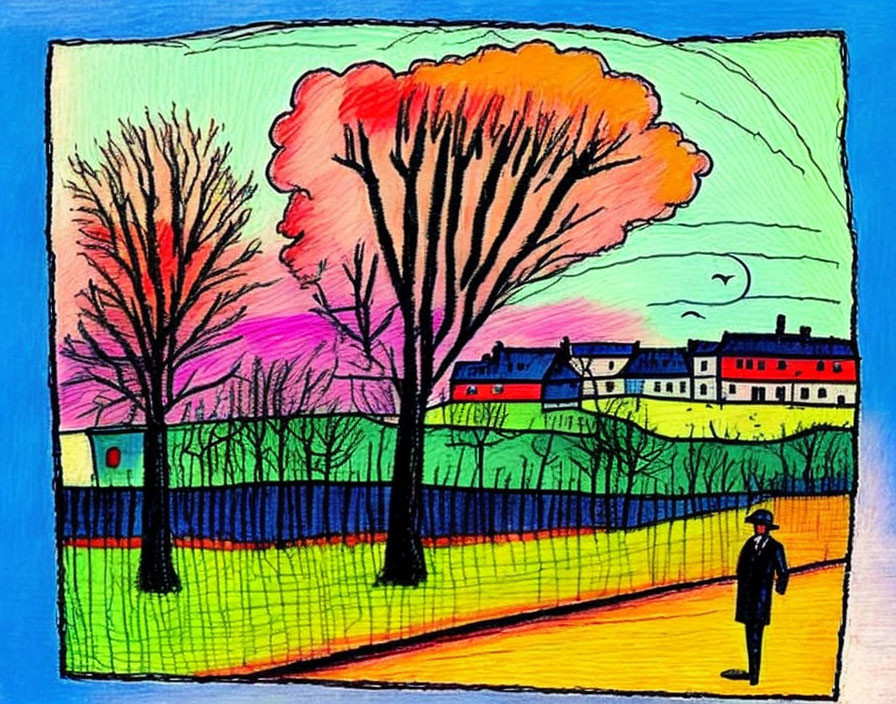 naive drawing - man in allee