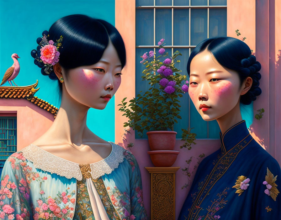 Two melancholic asian girls