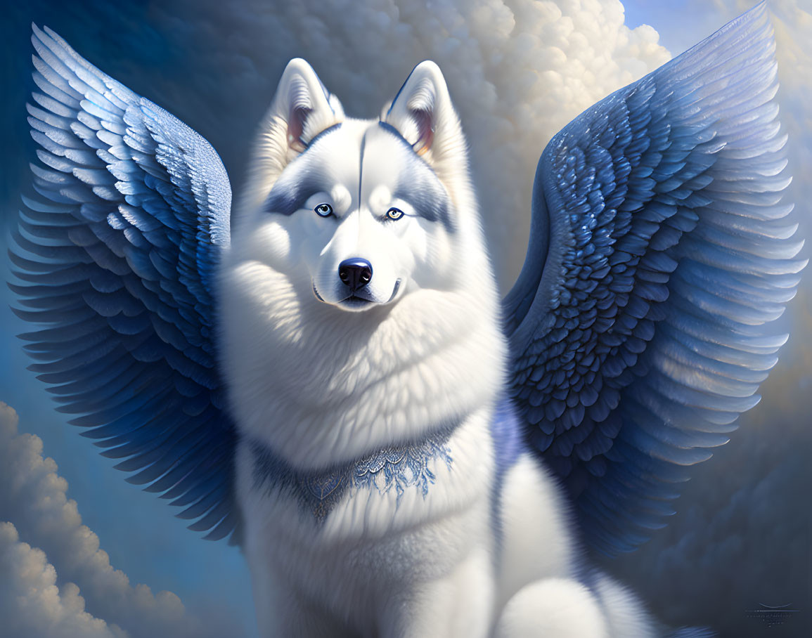Enchanted Serenity: Angel Husky in the Clouds
