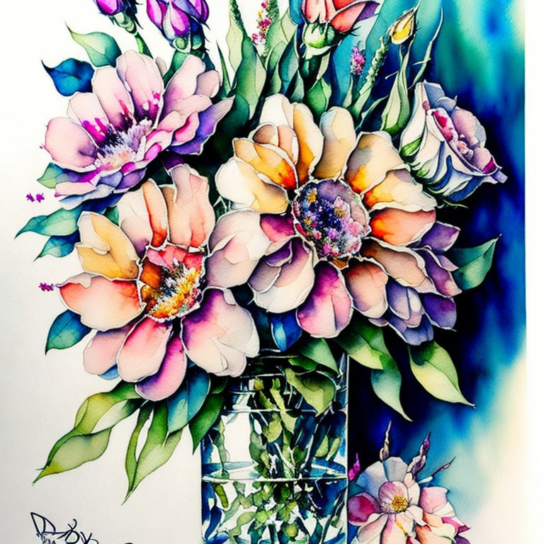 Masterful Watercolor Bouquet: Hyperrealistic Poster