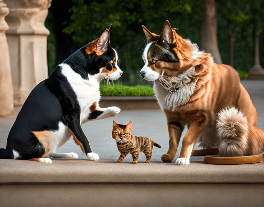 Two dogs and a Cat staring