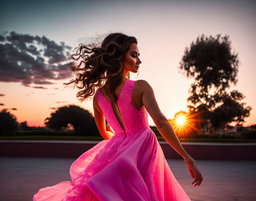Pink flowing dress girl