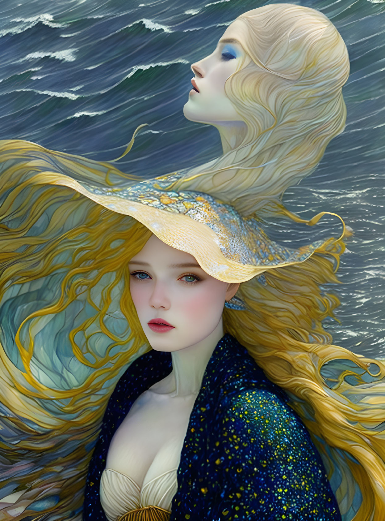 ocean and girl with gold hair