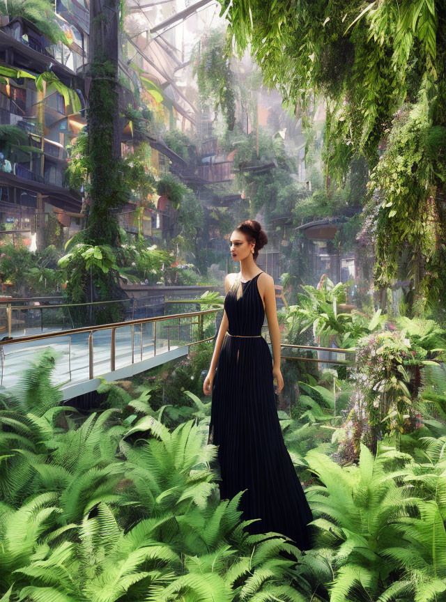 Future downtown jungle with gothic lady