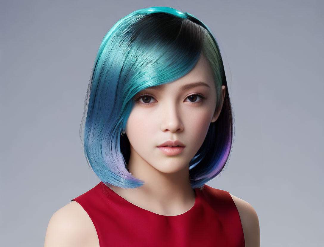 Beautiful young girl with blue hair