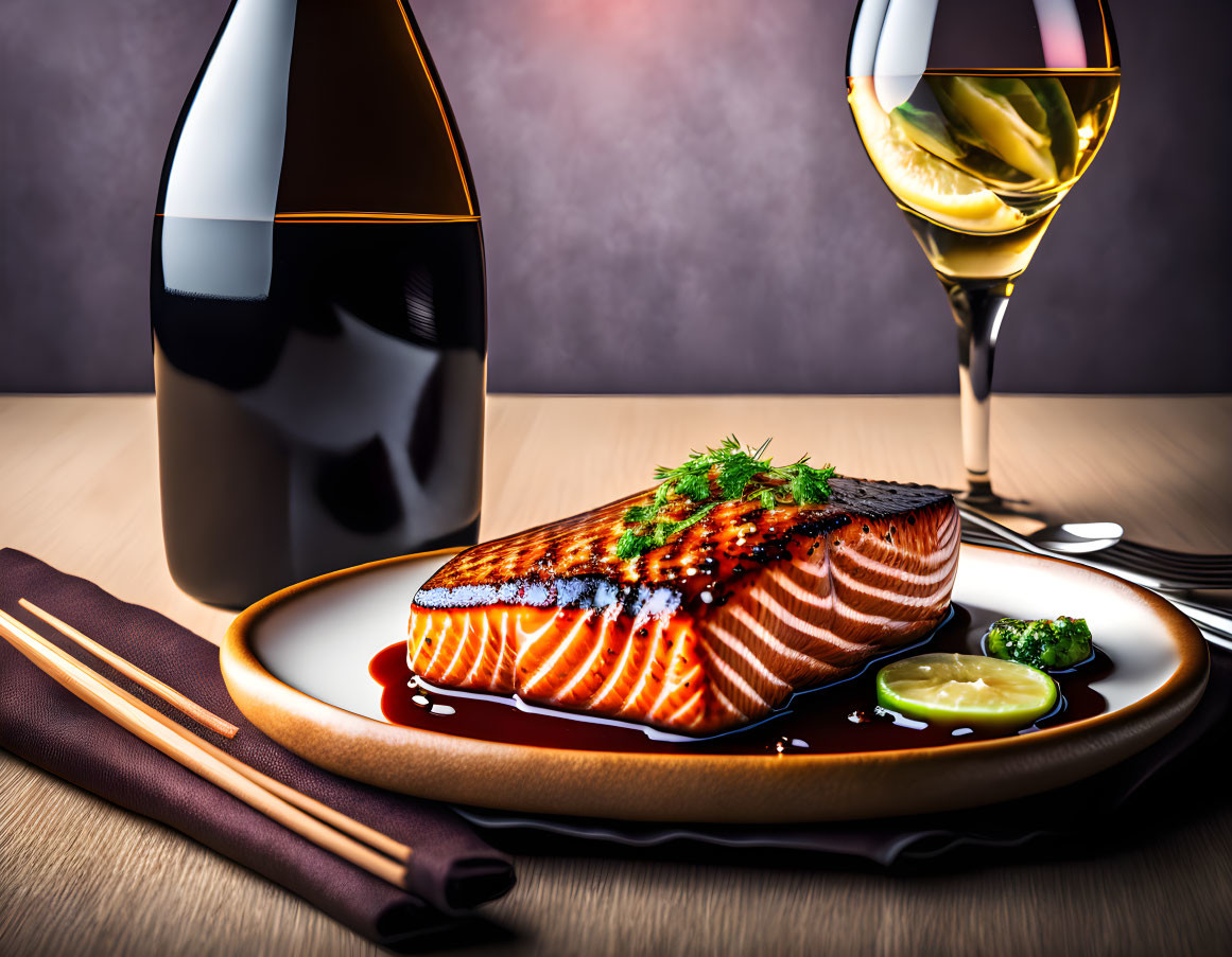 Photo of a grilled salmon fillet in teriyaki sauce