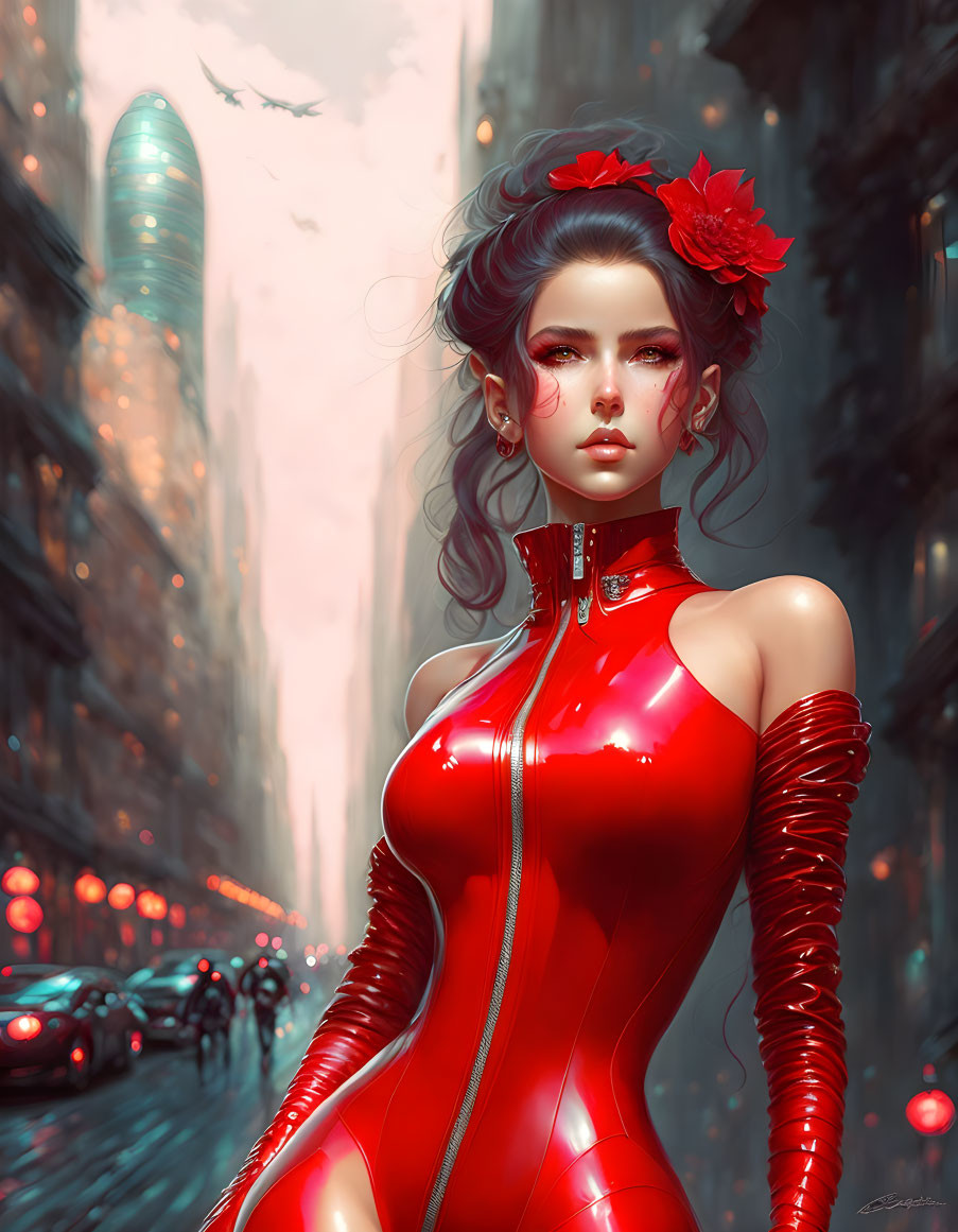 Red latex woman