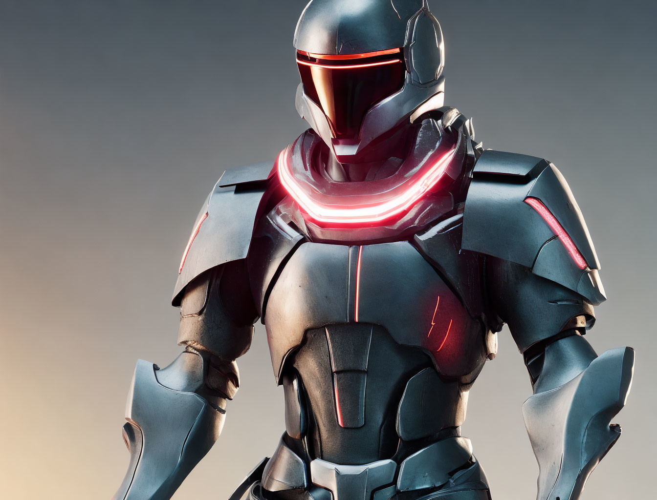 Armored futuristic cybernetic iron man with glowin