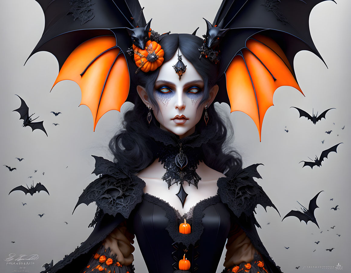 Amazing gothic Witch with Bats
