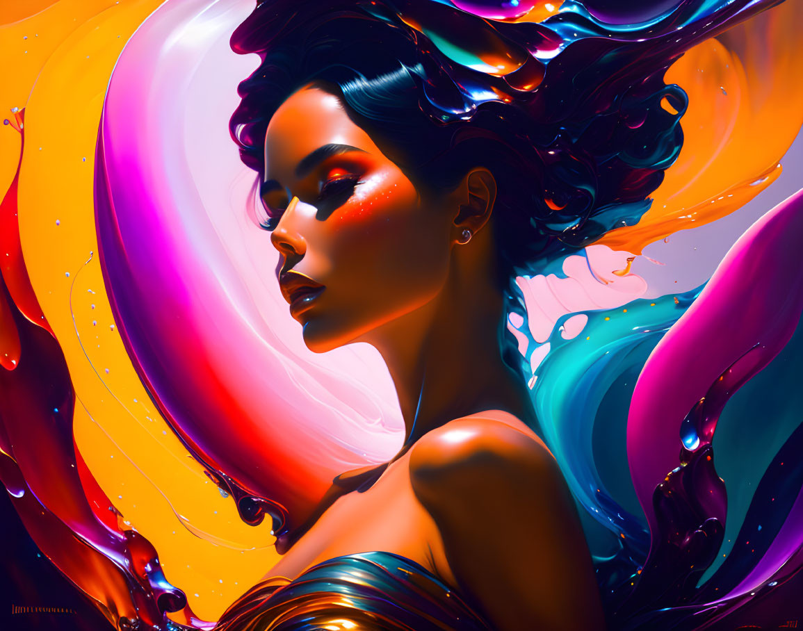 Woman colorful oil paint