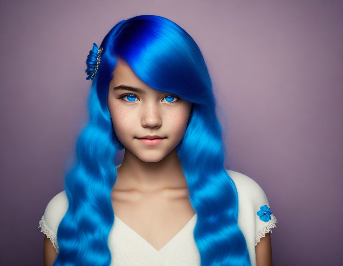 Blue hair and cute face