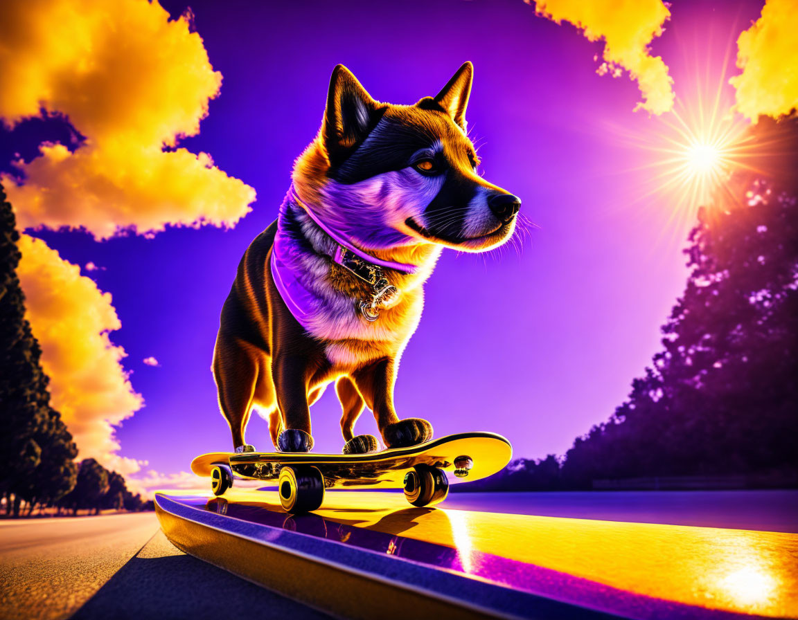 Doge riding a skateboard