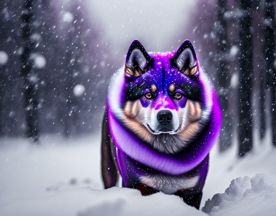 Purple doge in a winter wonderland