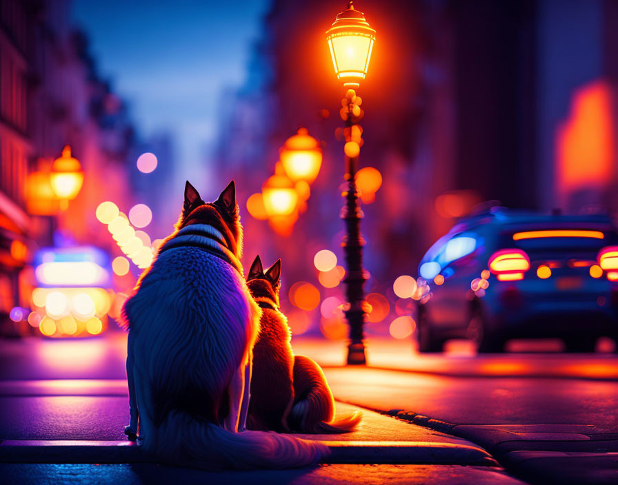 Dog Sitting Down In Street Light 